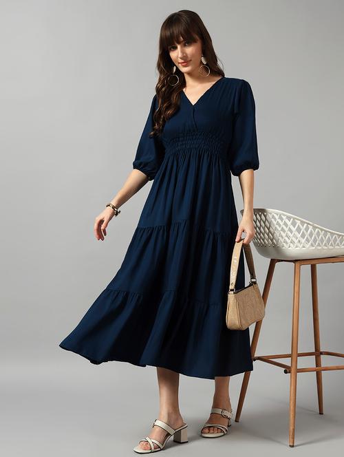 women solid puff sleeve tiered dress - 22089257 - Very Small Image - 1