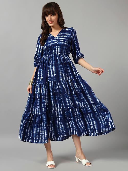 women tie & dye printed puff sleeve tiered dress - 22089265 - Very Small Image - 1