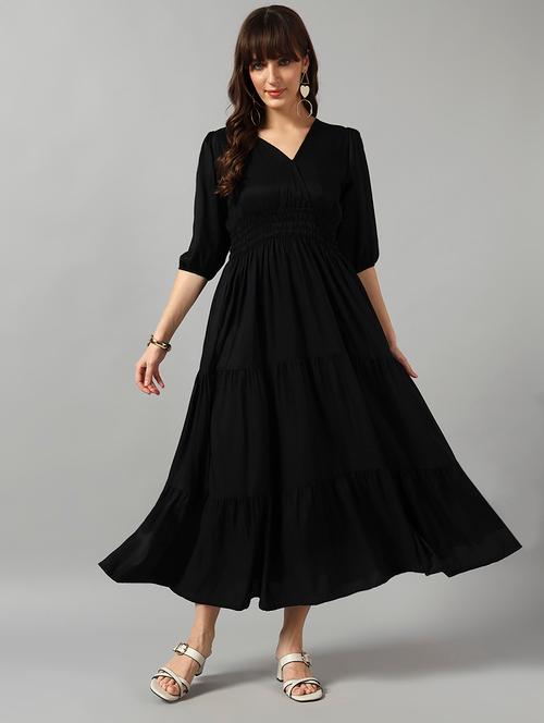 women solid puff sleeve tiered dress - 22089273 - Very Small Image - 1