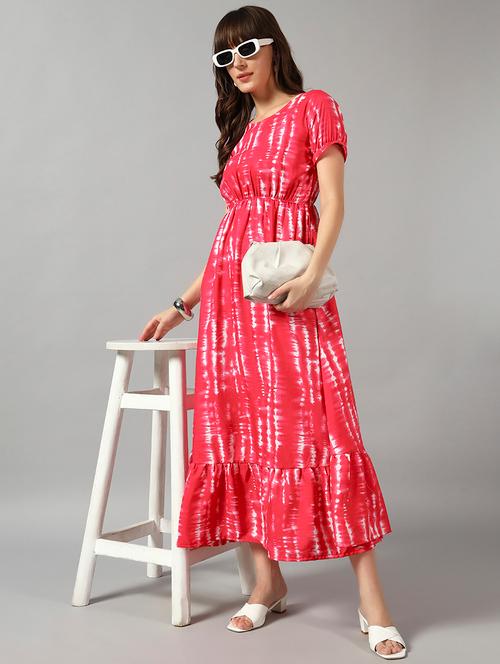 women tie & dye printed puff sleeve tiered dress - 22089309 - Very Small Image - 1