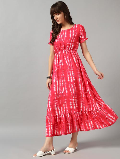 women tie & dye printed puff sleeve tiered dress - 22089313 - Very Small Image - 1
