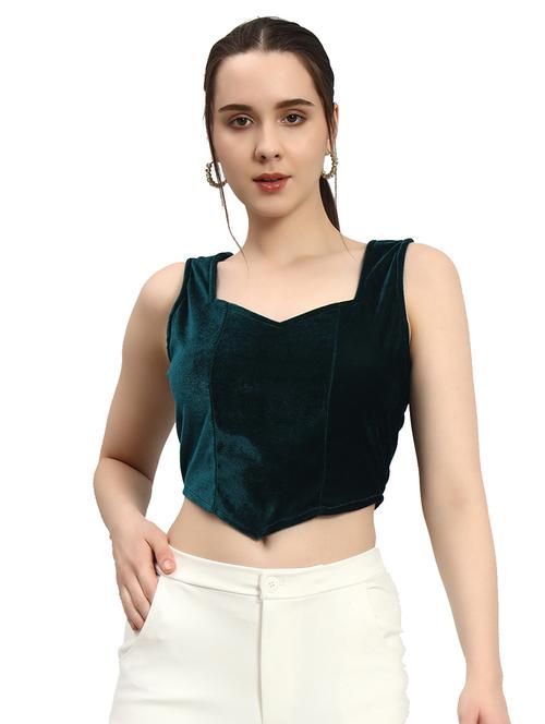 women solid sleeveless stitched velvet blouse - 22092209 - Very Small Image - 1
