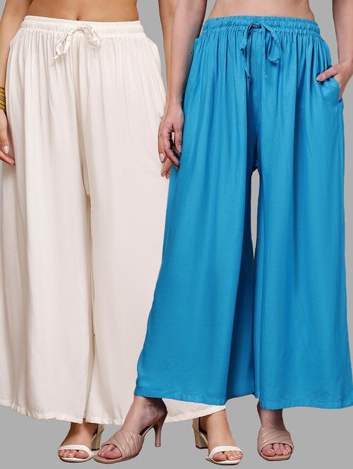 Women Pack Of 2 Solid High Rise Flared Palazzo - 22092399 - Very Small Image - 1