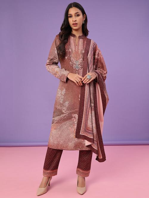 women self design long sleeve kurta pant with dupatta set - 22093058 - Very Small Image - 1