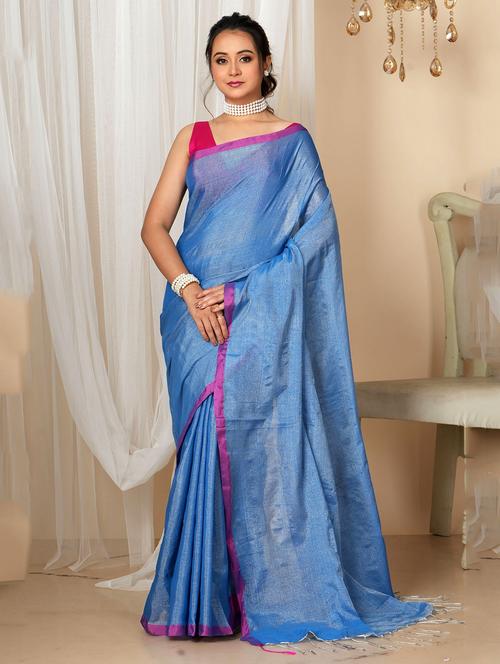 women solid handloom saree with blouse - 22094451 - Very Small Image - 1