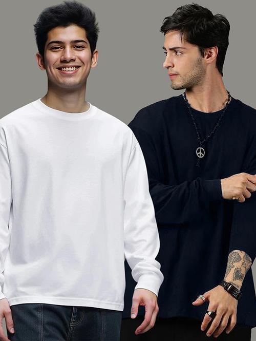 men pack of 2 solid long sleeve oversized t-shirt - 22101464 - Very Small Image - 1