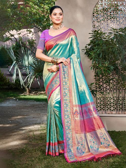 women self design kanjivaram saree with blouse - 22108078 - Very Small Image - 1