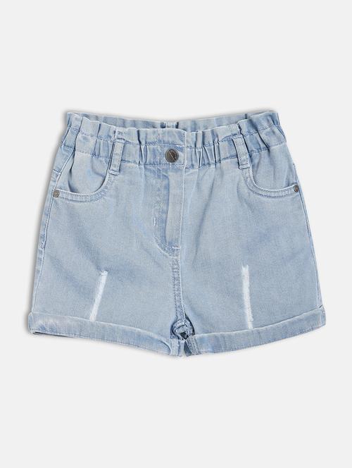 girls solid mid rise denim shorts - 22108429 - Very Small Image - 1