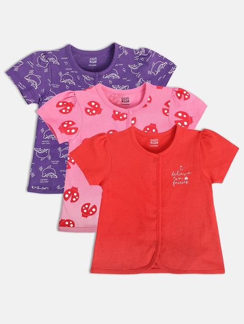 girls pack of 3 printed round neck top - 22108450 - Very Small Image - 1