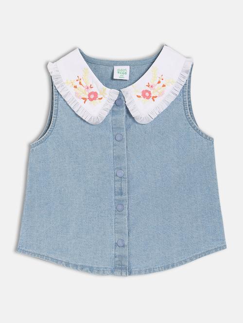 girls solid peter pan collar sleeveless top - 22108545 - Very Small Image - 1