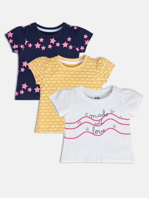 girls pack of 3 printed round neck tee - 22109202 - Very Small Image - 1