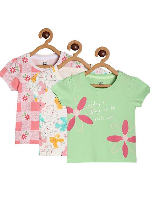 girls pack of 3 printed round neck tee - 22109209 - Very Small Image - 1