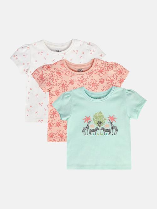 girls pack of 3 printed round neck tee - 22109227 - Very Small Image - 1