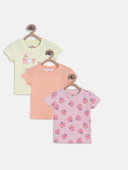 girls pack of 3 printed round neck tee - 22109296 - Very Small Image - 1