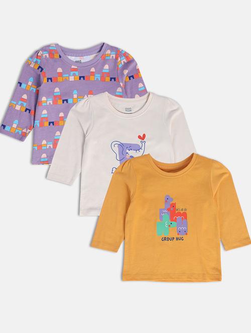 girls pack of 3 printed round neck tee - 22109359 - Very Small Image - 1