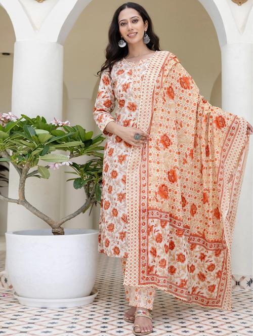 women floral printed three quarter sleeve kurta pant with dupatta set - 22140533 - Very Small Image - 1
