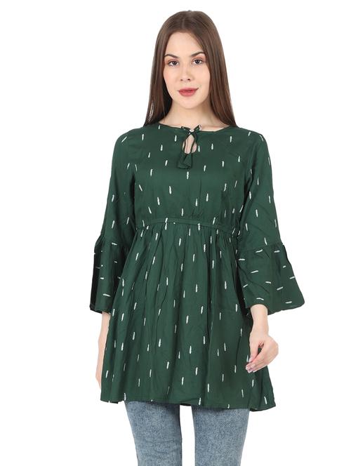 women printed bell sleeve long a-line tunic - 22140607 - Very Small Image - 1