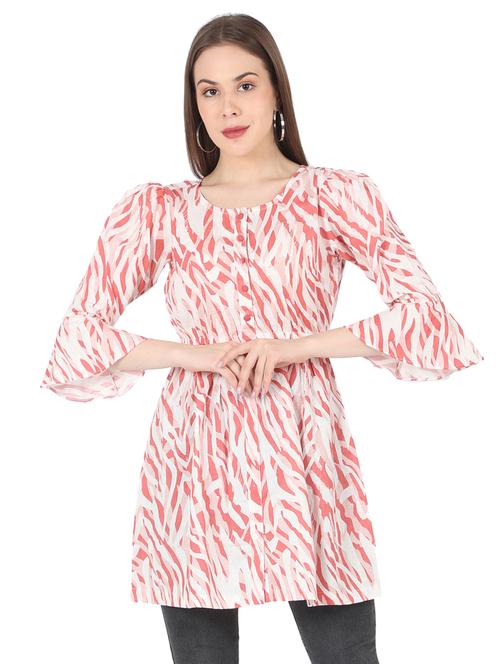 women printed bell sleeve long a-line tunic - 22140610 - Very Small Image - 1