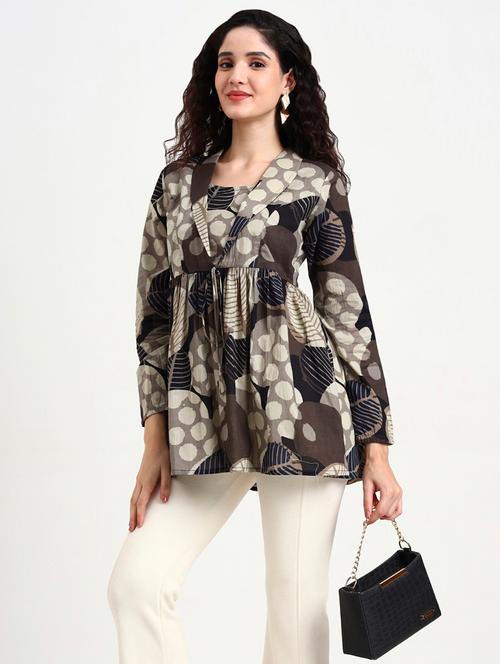 women printed long sleeve peplum top - 22140767 - Very Small Image - 1