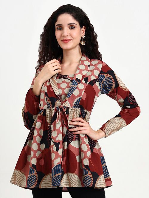 women printed long sleeve peplum top - 22140769 - Very Small Image - 1