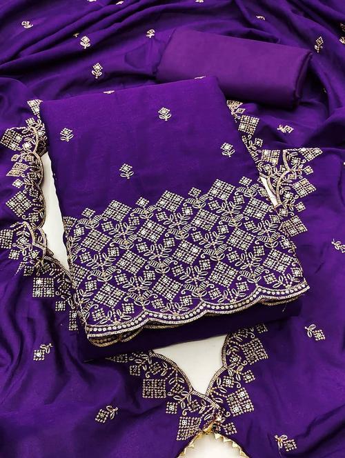 women solid with work unstitched suit set - 22141243 - Very Small Image - 1