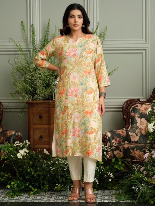 women floral three quarter sleeve straight kurta - 22141607 - Very Small Image - 1