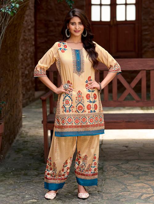 women printed three quarter sleeve co-ord set - 22142887 - Very Small Image - 1