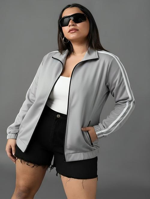 women solid stand collar long sleeve jacket - 22143721 - Very Small Image - 1