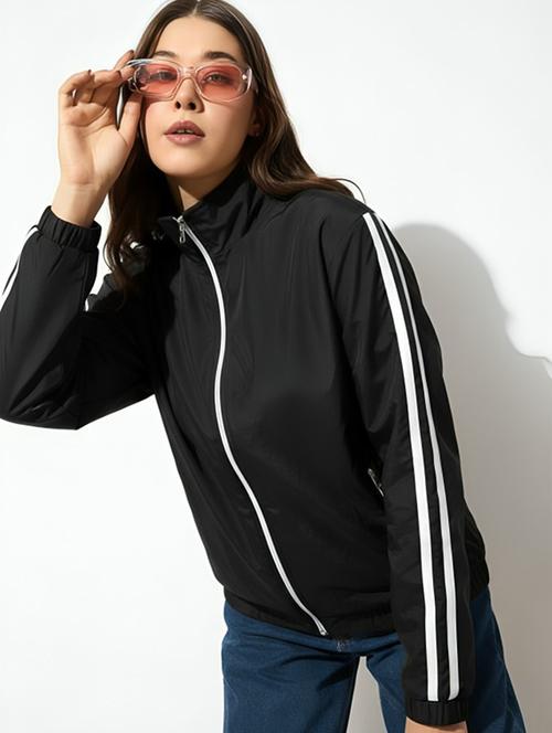 women solid stand collar long sleeve jacket - 22143743 - Very Small Image - 1