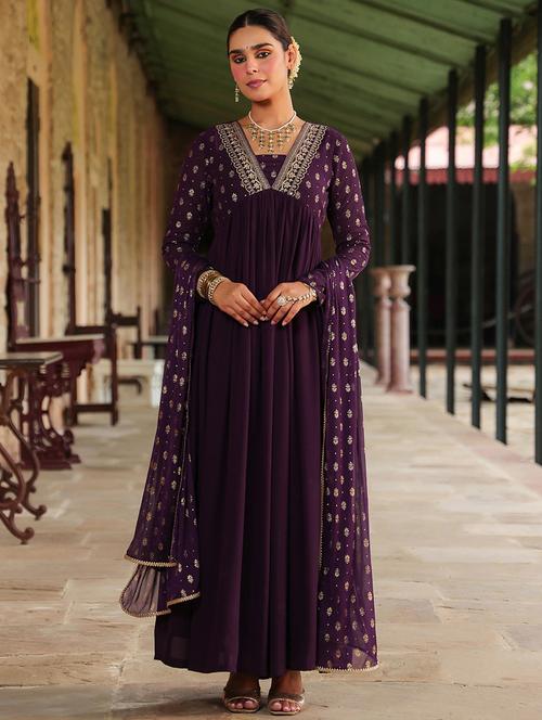Women Embroidered Long Sleeve Kurta Dupatta Set - 22144653 - Very Small Image - 1