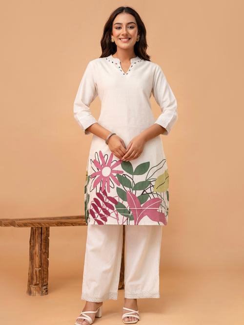 women three quarter sleeve regular fit ethnic co-ord set - 22147200 - Very Small Image - 1