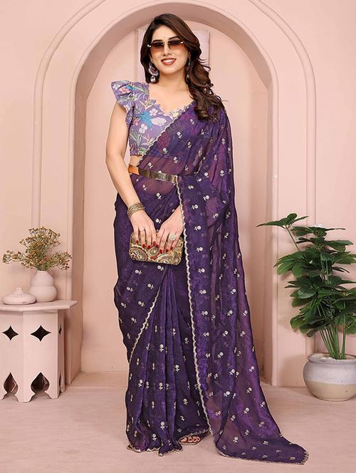 women solid with work embroidered saree with blouse - 22148168 - Very Small Image - 1