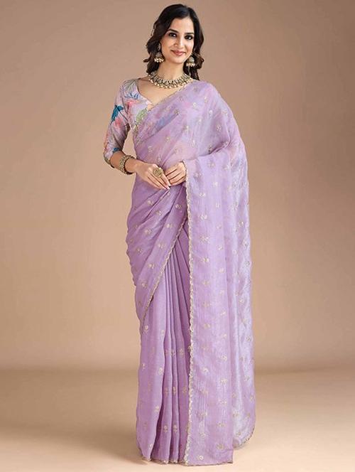 women solid with work embroidered saree with blouse - 22148177 - Very Small Image - 1