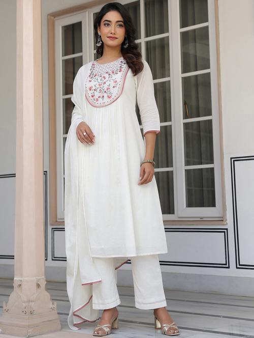 women embroidered three quarter sleeve kurta pant with dupatta set - 22156366 - Very Small Image - 1