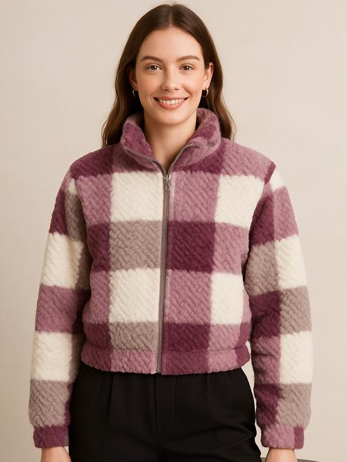 women checkered long sleeve cropped sweatshirt - 22157068 - Very Small Image - 1