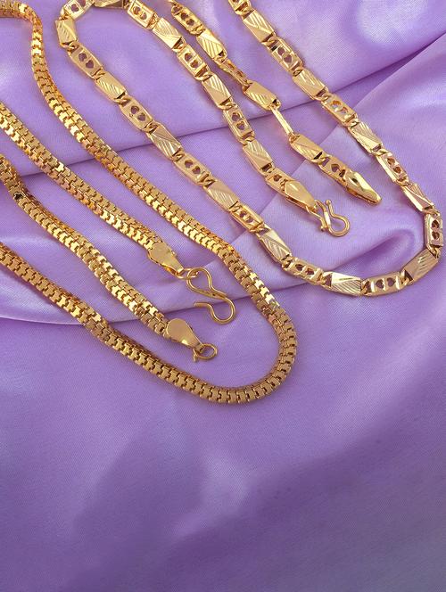  men brass gold plated chain necklace combo - 22159229 - Very Small Image - 1
