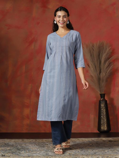 women self design three quarter sleeve straight kurta - 22161019 - Very Small Image - 1