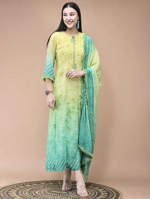 women floral printed three quarter sleeve kurta dupatta set - 22161036 - Very Small Image - 1