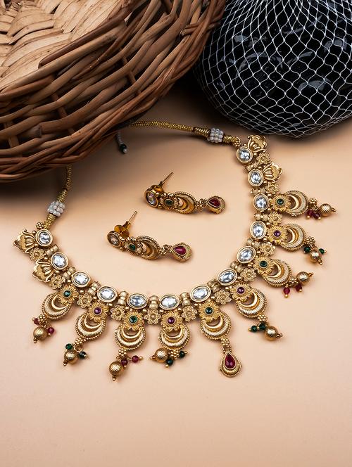 luxurious gold plated rajwadi necklace set - 22173835 - Very Small Image - 1