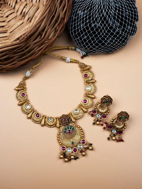 unique rajwadi pushp necklace set - 22173840 - Very Small Image - 1