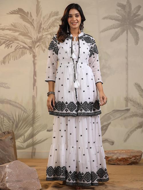 women solid with work three quarter sleeve tiered ethnic dress - 22179006 - Very Small Image - 1