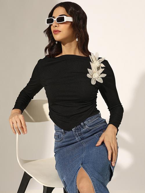 women solid long sleeve crop top - 22180177 - Very Small Image - 1