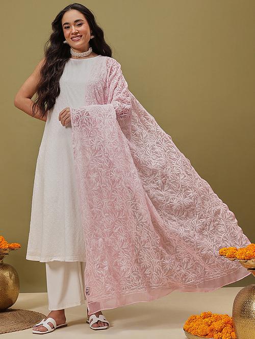 women solid with work chikankari dupatta - 22182117 - Very Small Image - 1
