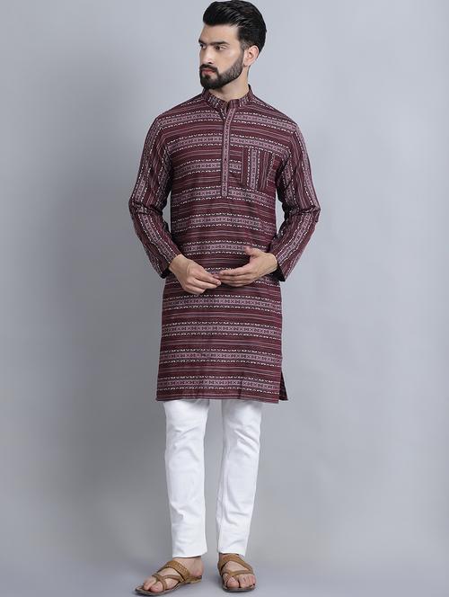 men self design mandarin neck long kurta - 22182680 - Very Small Image - 1