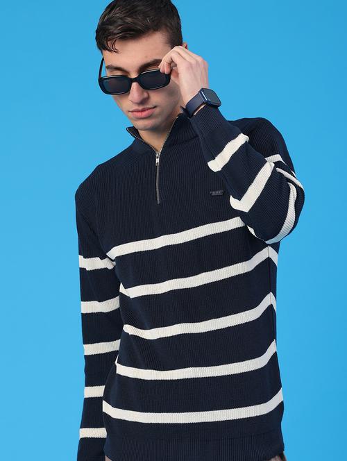 men striped long sleeve stand collar pullover - 22185334 - Very Small Image - 1
