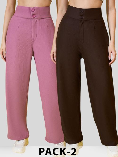 women pack of 2 solid straight trouser - 22187164 - Very Small Image - 1