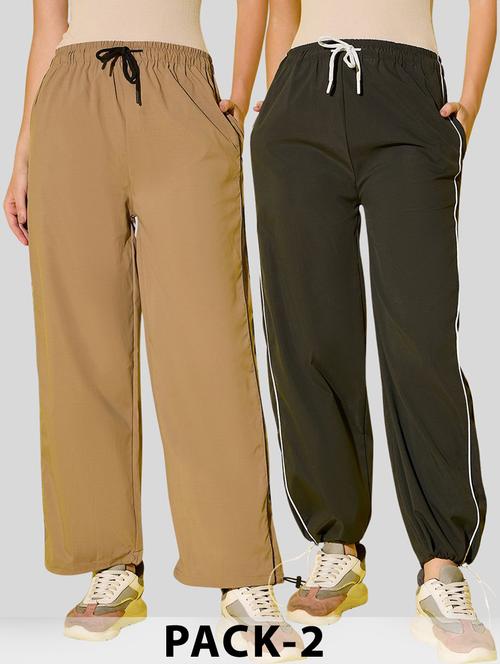 women pack of 2 solid relaxed fit track pant - 22187171 - Very Small Image - 1