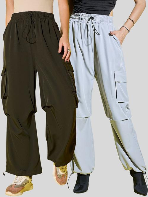 women pack of 2 solid high rise cargo - 22187199 - Very Small Image - 1