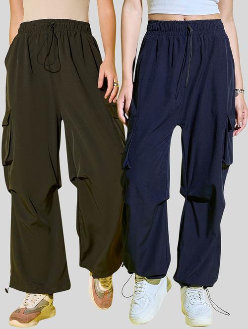 women pack of 2 solid high rise cargo - 22187200 - Very Small Image - 1