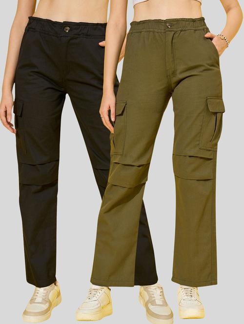 women pack of 2 solid high rise cargo - 22187215 - Very Small Image - 1